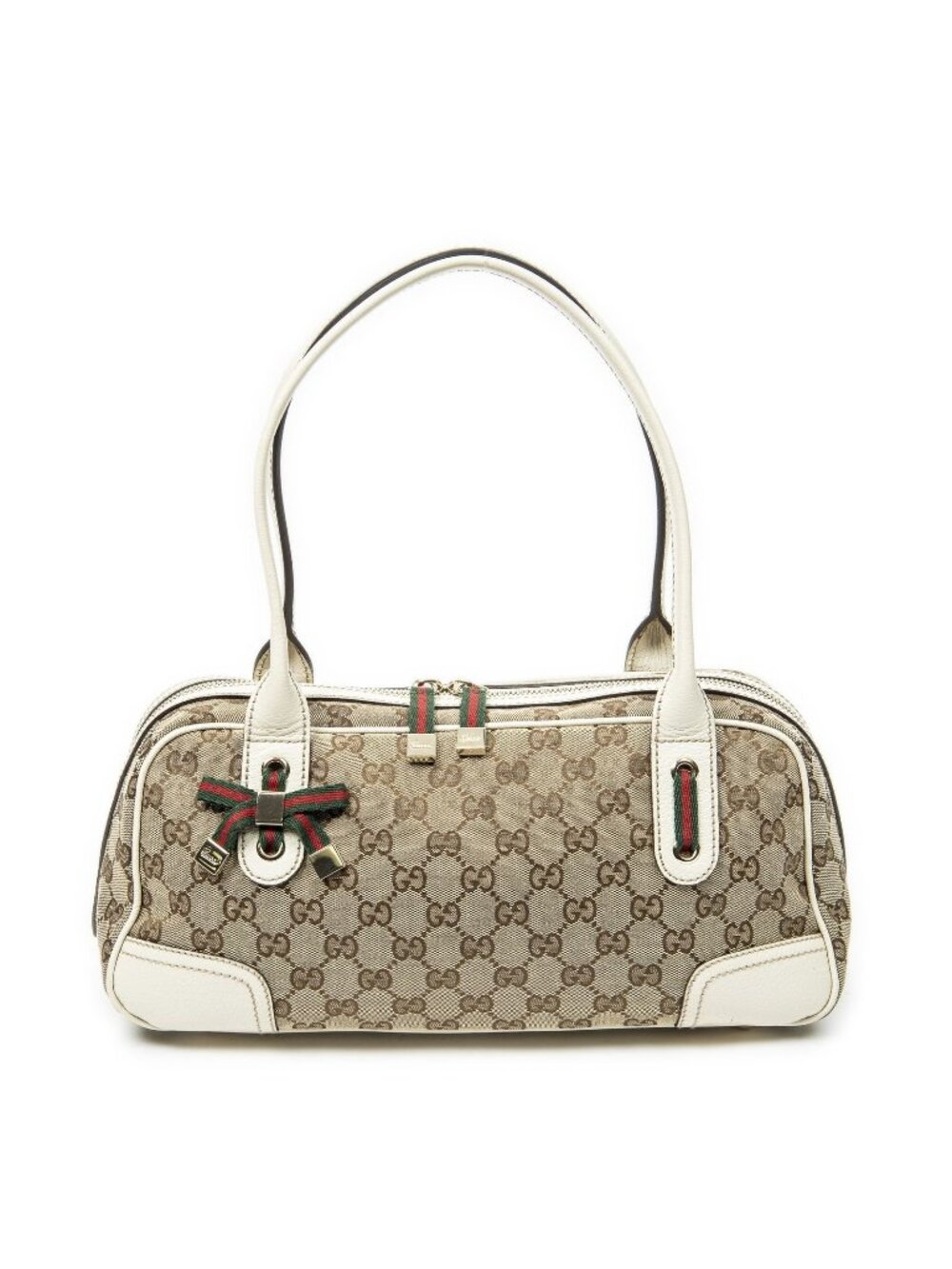 Gucci Web Prince Boston White Beige GG Canvas Messenger
